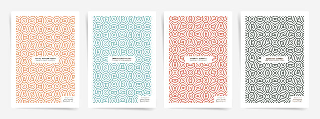 Modern simple geometric wavy lines poster design layouts. A4 asian trendy style cover template for business posters, banners, brochures, cards, catalog, Japanese pattern design templates. Vector print