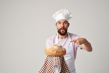 bearded man in white apron professional restaurant service