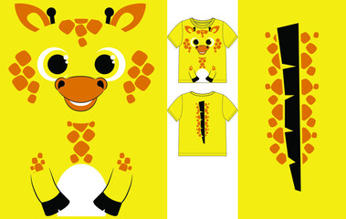 Cute Giraffe smile face and mane on back. Vector illustration for kids t shirt