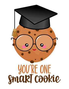 You are a smart cookie - Cute smiling happy cookie with nerd glasses. Cartoon character in kawaii style. Christmas baking. Good for t-shirt, mug, gift. 
