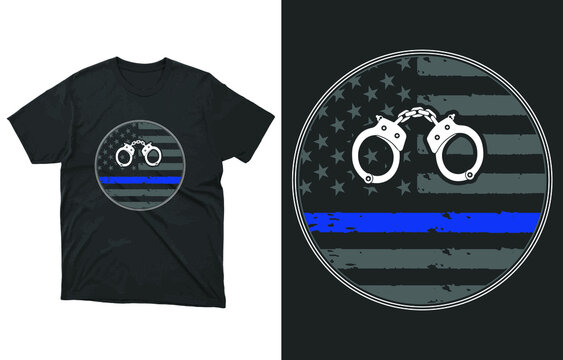 Police Thin Blue Line American Flag T-Shirt Vector Design, Police Officer Support Law Enforcement, TBL Distressed Flag