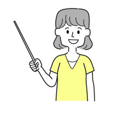 指示棒で指しながら説明する女性