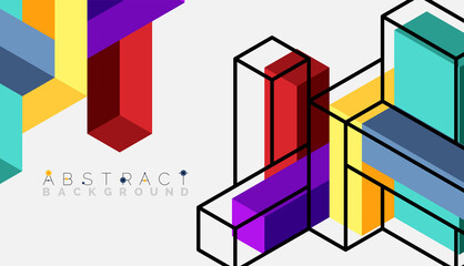 Abstract background. 3d cubes, cubic elements and blocks. Techno or business concept for wallpaper, banner, background, landing page