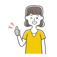 サムズアップでウインクをしている女性