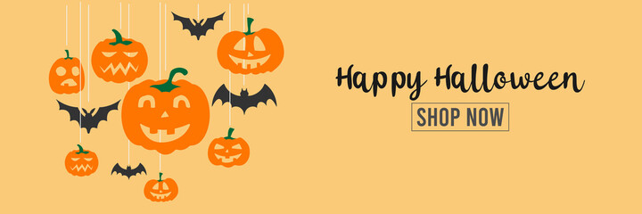 Halloween Sale or Shopping with pumpkin and bat vector illustration