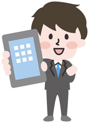 二頭身_スマホとスーツの男性