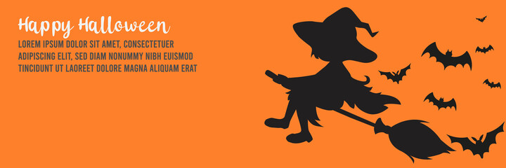 Happy Halloween card. Witch and bat vector illustration