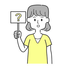 ハテナマークの書かれた札を持っている女性