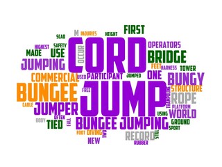 bungee jumping wordcloud concept, wordart, extreme,fun,bungee,jump,activity