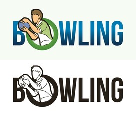 Bowling Text With Sport Players Graphic Vector