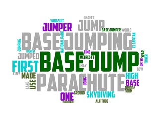 base jumping wordcloud concept, wordart, extreme,base,adventure,parachute,sport