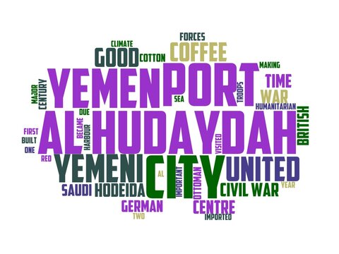 al hudaydah wordcloud concept, wordart, yemen,map,geography,travel,al