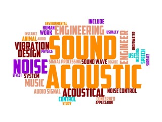 acoustic engineer wordcloud concept, wordart, sound,audio,acoustic,music,equipment