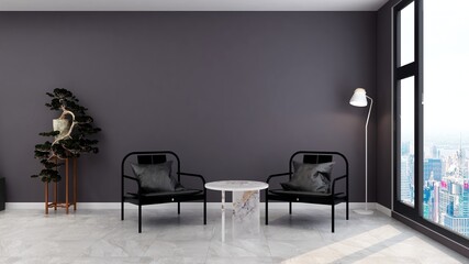minimalist living room with 3d design interior with sofa or chair for relax