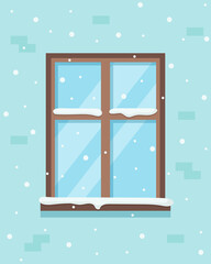Winter window. Wall with window. Vector illustration