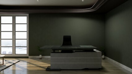 3d office minimalist room with wooden design interior