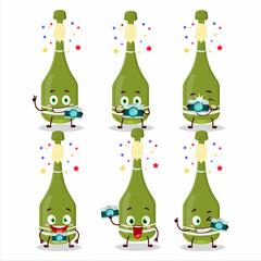 Photographer profession emoticon with champagne bottle open cartoon character