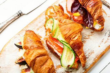 Croissants with meat and fish,healthy breakfast