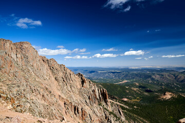 Scenic view of Pikes Peak Summit National Forest Park in Colorado Springs Colorado 