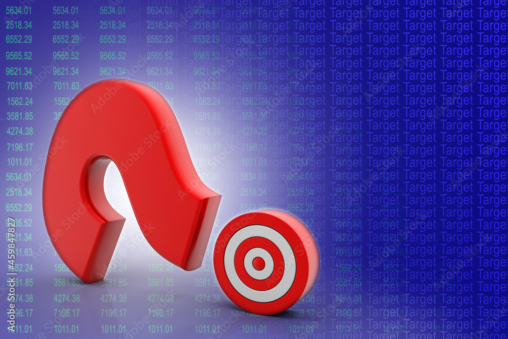 Poster 3d rendering question mark with target