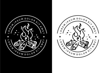 Black and white line art illustration of bonfire