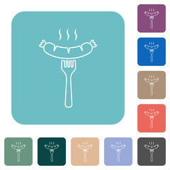 Grilled sausage on fork outline rounded square flat icons