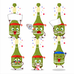 Fototapeta na wymiar Mascot design style of champagne bottle open character as an attractive supporter