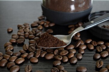 coffee grinder and beans