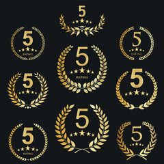 Collection of Golden Five stars rating icons template