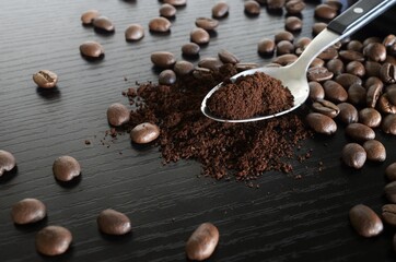 coffee grinder and beans