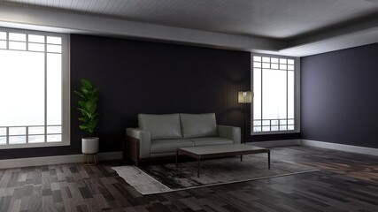 minimalist living room with 3d design interior with sofa or chair for relax