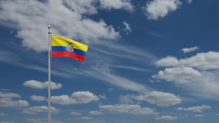 3D, Ecuadorian flag waving on wind. Close up of Ecuador banner blowing soft silk
