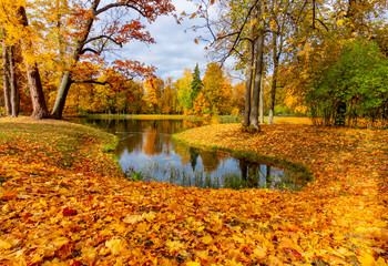Fototapeta na wymiar Alexander park in autumn, Pushkin (Tsarskoe Selo), Saint Petersburg, Russia