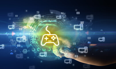 touching with soft gesture multimedia screen with future technology concept