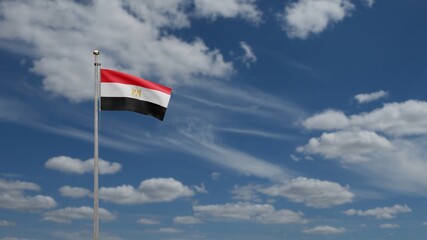 3D, Egyptian flag waving on wind. Close up of Egypt banner blowing soft silk.
