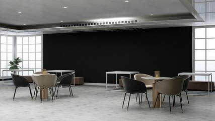 luxury restaurant, cafe, or bar 3d design interior for wall mockup