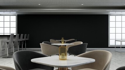 luxury restaurant, cafe, or bar 3d design interior for wall mockup