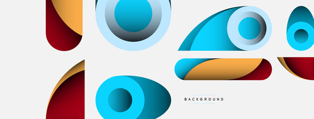 Abstract background. Minimal geometric circles and round style shapes with deep shadow effects. Trendy technology business template for wallpaper banner or background