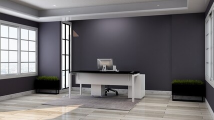 modern business office manager room with 3d design interior for company wall logo mockup