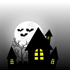 Obraz na płótnie Canvas Halloween background with house and bats. Illustration