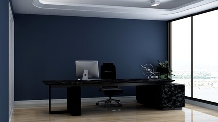 modern business office manager room with 3d design interior for company wall logo mockup