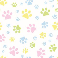 Colorful paw pattern, seamless vector repeat