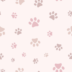 Cute pet pattern with paws, seamless vector repeat
