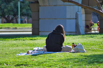 woman having a picnic in the park