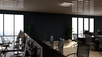 Fototapeta na wymiar office area with blank wall 3d design interior