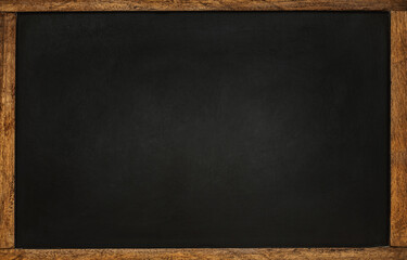 Fototapeta Empty black chalkboard with wooden frame.  Background for school or restaurant design obraz