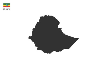 Ethiopia black shadow map vector on white background and country flag icon left corner.