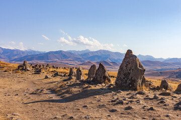 Zorats-Karer or Karahunj. Ancient megalithic complex, Syunik region of Armenia.