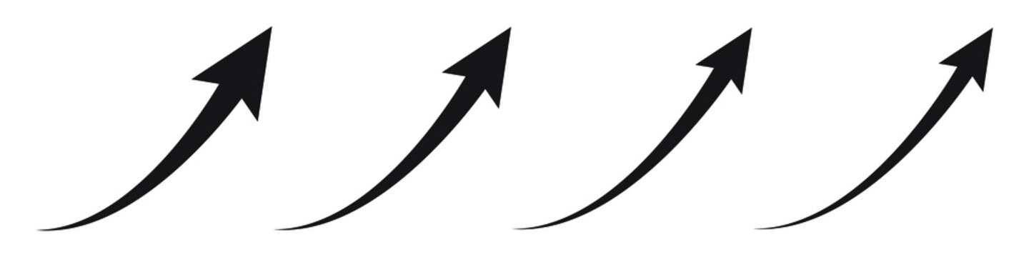 Arrows up. Curved arrow icon. Arrow pointer icon. Set of arrows. Black arrow icons. Vector illustration.