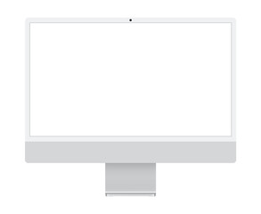 Computer with blank white flat display mockup.